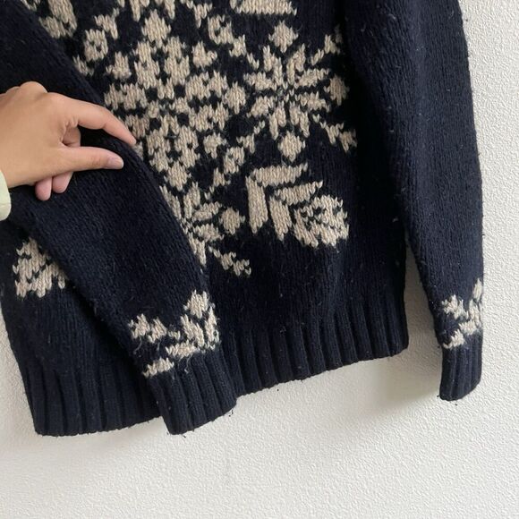 Eddie Bauer Womens Sz Sm Merino Wool Silk Blend Collared Sweater Blue Snowflake - Picture 5 of 8